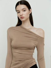 Women's Basic Irregular Off-Shoulder Design Long Sleeve Top, Autumn